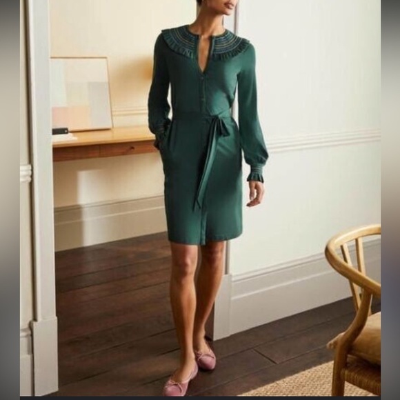 BODEN Elegant Green Button down Midi Dress Jersey Casual with Beautiful  collar
